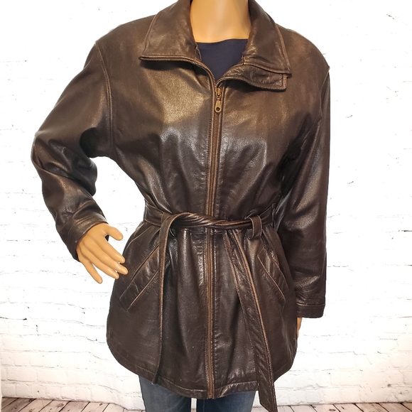 Jacqueline Ferrar Brown Leather Belted Coat - Picture 2 of 8